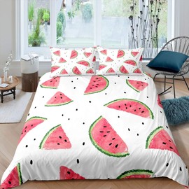 Watermelon Duvet Cover Set Kids Boys Girls Delicious Fruit Print Bedding Set Watermelon Seeds Comforter Cover Cool Summer Bedspread Cover,Room Decor 2Pcs Bedding Single Size