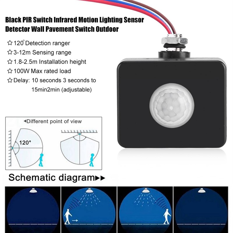 Motion Sensor, AC 110-240V IP54 Outdoor Use Pir Sensor 62