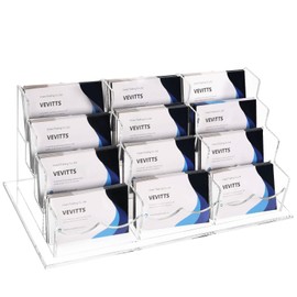 Vevitts Business Acrylic Card Holder Display for Desk, 12 Slots 4 Tiers Multiple-Clear Acrylic Business Card Stand Set, Holds Approximately 600 Cards