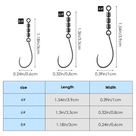 Luroad 10pcs High Speed 3 Roller Swivels Hooks, Size 4, 6, 8 Curved Barbed Teflon Eye Hooks, Ring Swivel Carp Fishing Tackle, Trout Swivels Hook Prevent Line Twist, Perfect Rotation Hook for Fishing