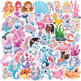 Pack of 50 Mermaid Stickers Car Laptop Phone Guitar Skateboard Motorcycle Bicycle Mermaid Stickers Set Vinyl Waterproof Aesthetic Stickers for Teenagers Children Adults