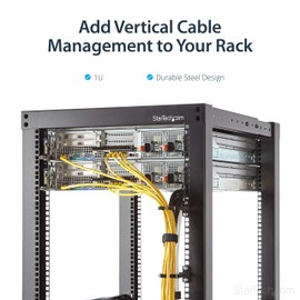 StarTech.com 1U Vertical 2.2 x 3.9in Server Rack Cable Management D-Ring Hook w/ Flexible Opening - Network Rack-Mount Cord Organizer Ring (CMHOOK1U),Black