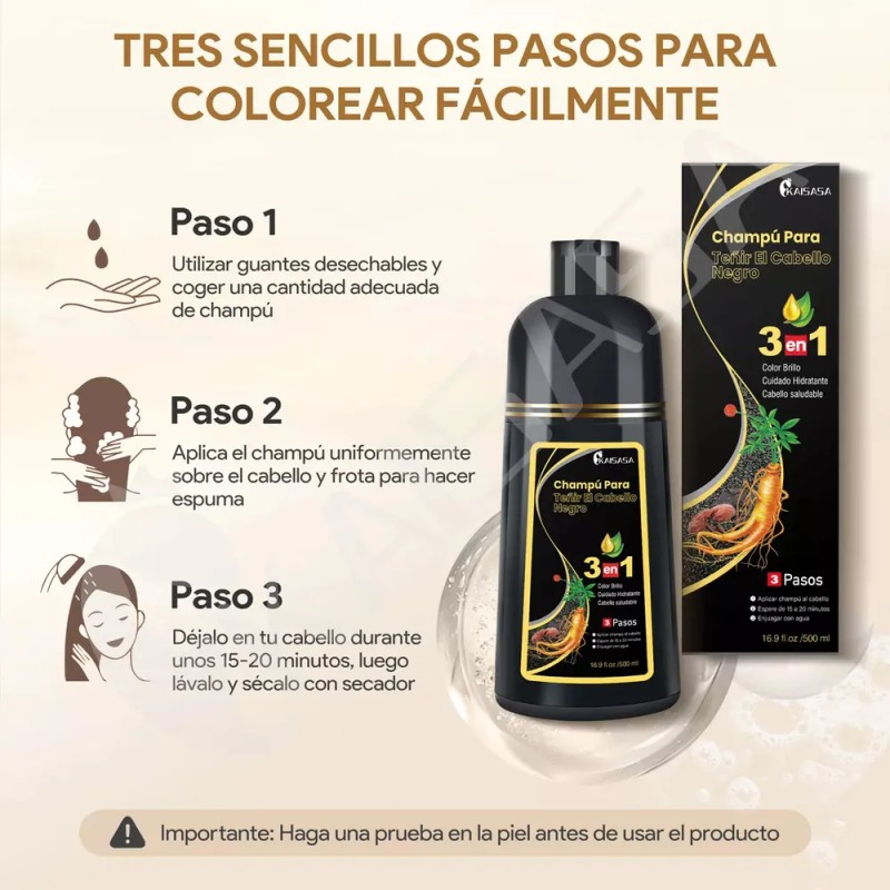 Kaisasa® Shampoo Con Tinte Cubre Canas Natural Jengibre 2pzs