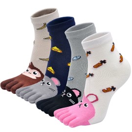 Kids Toe Socks Girls Cotton Five Finger Socks, Toddler Boys Toe Socks Girls Novelty Socks Kids Cute Animal Socks Christmas Socks for Children 7-12 Years, 4 Pairs