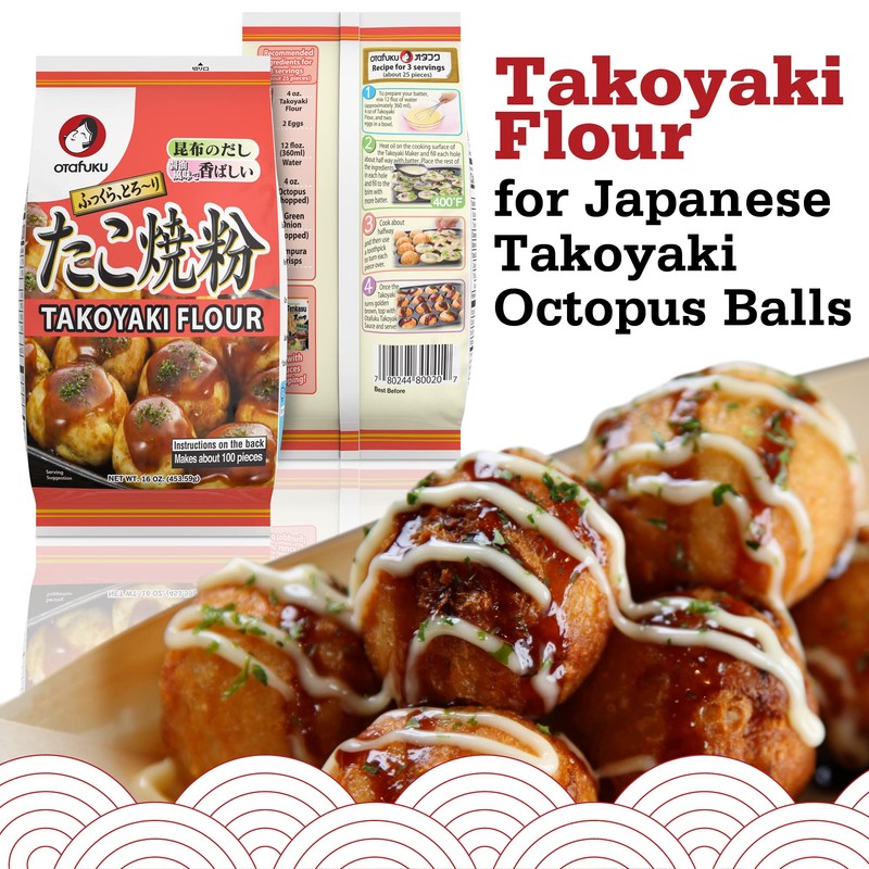 Otafuku Takoyaki Flour for Japanese Takoyaki Octopus Balls, 16 Oz