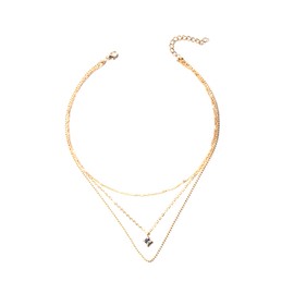 TPZORJX 1 Piece Boho Layered Crystal Necklace - Square Solitaire Pendant Necklace Mini Rhinestone Necklace Multilayer Ball Chain Necklace Jewellery for Women and Girls (Gold)