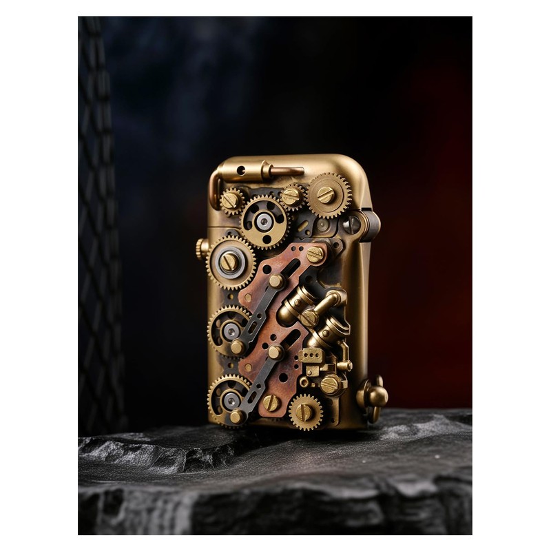 Steampunk Brass Vintage Classic Kerosene Lighter, Automatic Ignition, with Safety