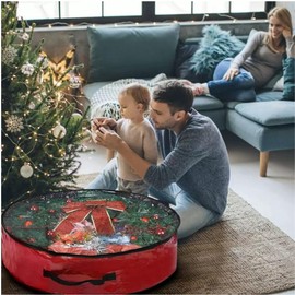 30 inch Christmas Wreath Storage Bag, Waterproof Clear PVC Top, Dual Zippers, Carry Handles Wreath Storage Container, 2-in-1 Wreath & Lifebuoy Storage Cover for Home, Moving, Festive Decoration