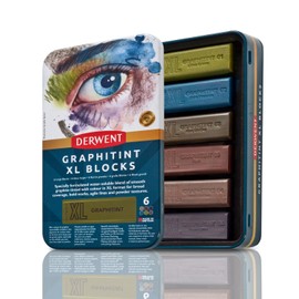 Derwent XL Graphite Pad, Set of 6 Colouring Pens, 60 mm, Extra Wide Colouring Pencils, Watersoluble, Ideal for Sketching, Drawing and Expressive Drawings, Professional Quality, in Pencil Box, 2306175