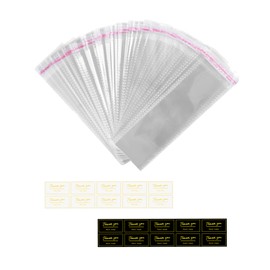 Fimary 100 Pcs Knafeh Pistachio Chocolate Wrappers with 100 Pcs Thank You Stickers - 2.8 x 9.4 Inch Candy Packaging - Self Adhesive Small Plastic Wax Melt Snap Bar Bags