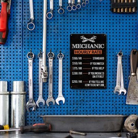 Mechanic Hourly Rate Vintage Metal Sign - Rusty Style Garage Wall Decor for Man Cave, Cafe, Bar, Shop & Home - 8x12inch Tin Sign Reproduction