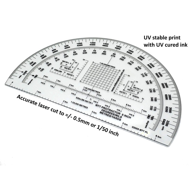 Military Protractor 9 Inch — Degrees & Mils, Meters &