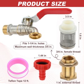 ETERMETA Brass Rain Barrel Spigot Kit for Rain Barrels, Tanks, Tubs, Pools, etc., Turn Ball Valve Rain Barrel Pull Plug with Bulkhead Fitting Set, Hose Adapter, Strainer and Tape, 2Pcs