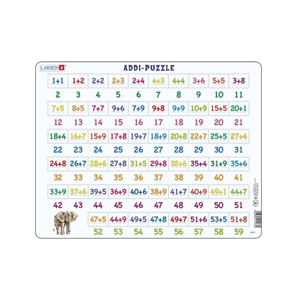 Larsen AR8 Math Puzzle addition from 1 to 59, 58 Piece Boxless Tray & Frame Jigsaw Puzzle