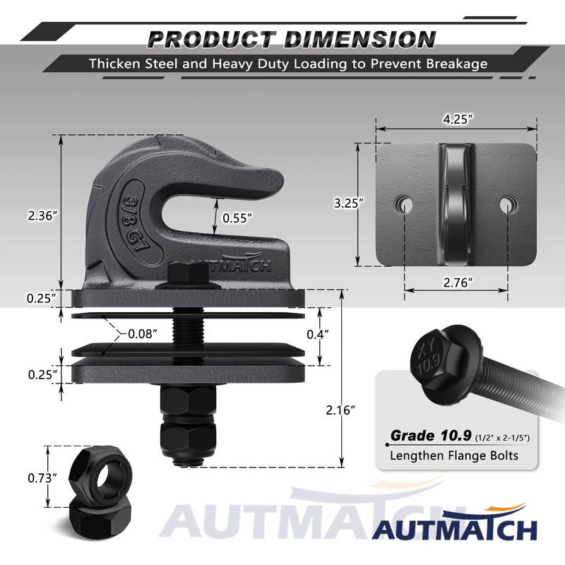 AUTMATCH Tractor Bucket Grab Hook 3/8" (2 Pack) - Bolt