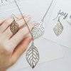 Dishowme Leaf Necklace Earrings Set 3Pcs Lariat Leaf Pendant Necklace
