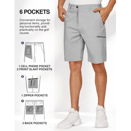 PULI Men's Golf Shorts 10 Inseam Casual Quick Dry Stretch Chino Shorts with Pockets for Hiking Outdoor Bright Grey 34