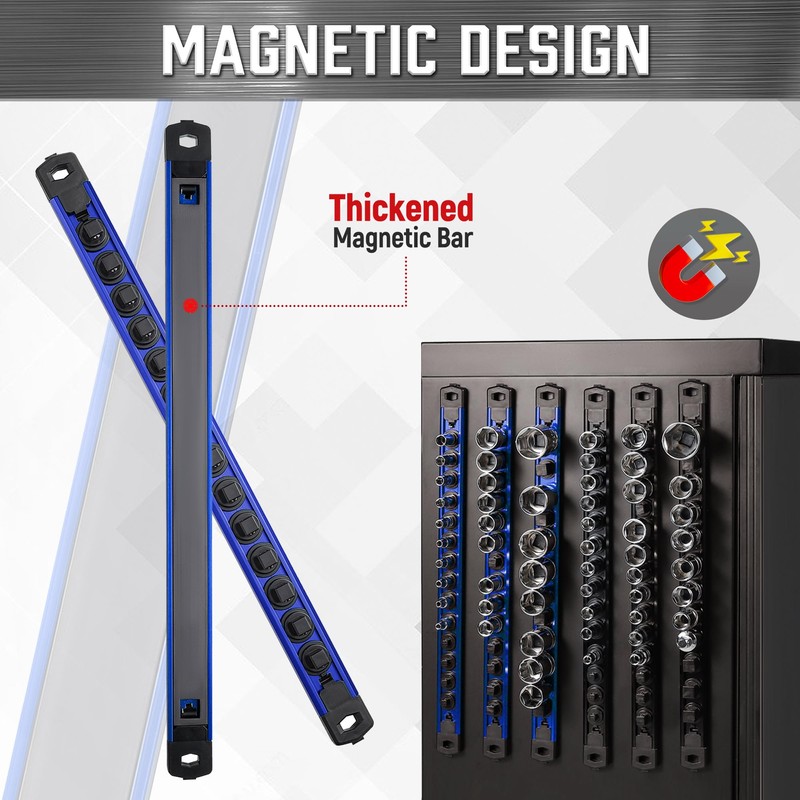 ALOANES 6-Piece Magnetic Socket Organizer, Heavy Duty Aluminum Socket Rails