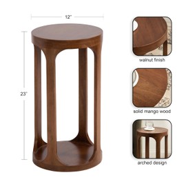 Kate and Laurel Dahl Modern Slatted Wooden Round Drink Table, 12 x 23, Walnut Brown, Transitional Wood Accent Pedestal Table for Use as Living Room Plant Stand or Small Bedroom Nightstand