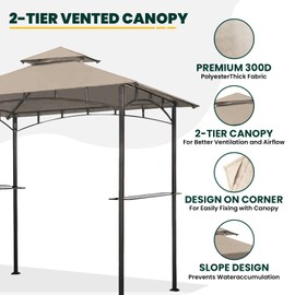 OLILAWN Grill Gazebo Replacement Canopy Roof, 5' x 8' Outdoor BBQ Gazebo Canopy Top Cover, Double Tired Grill Shelter Cover with Durable Polyester Fabric, Only Fit for Model L-GG001PST-F, Khaki