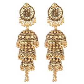 Efulgenz Indian Oxidized Jewelry Boho Vintage Layered Jhumka Jhumki Tassel Dangle Statement Earrings for Women