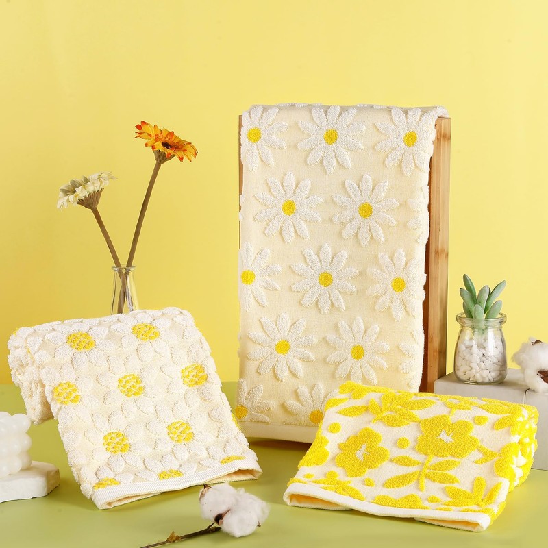 Quera Hand Towels Yellow Summer Spring Floral Daisy for Bathroom