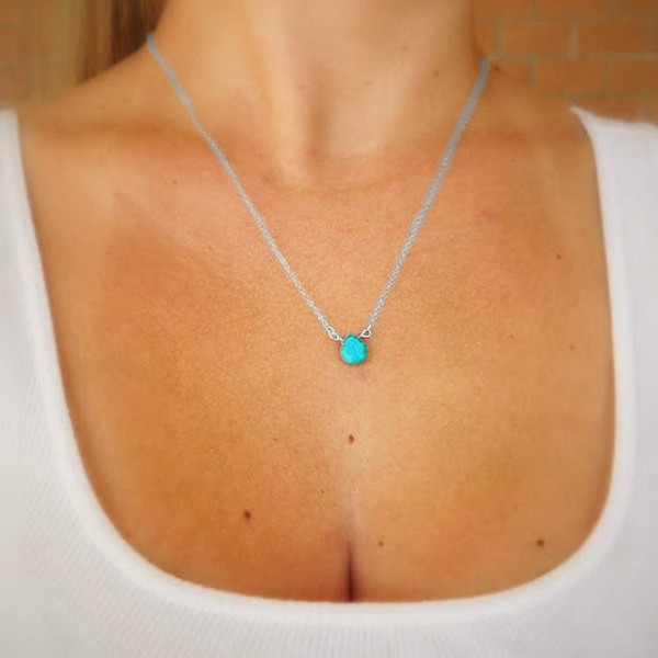 TseenYi Türkis Teardrop Halskette Choker Silber Floating Türkis Anhänger Halskette