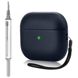 Leather Case Compatible with AirPods 4 2024 Earbuds (2024) - Soft Protective Cover with Lanyard (Navy)