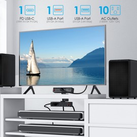 VILONG Desk Clamp Power Strip with PD20W USB-C, 2 in 1 Dual Layer Under Desk Power Strip, Removable Clamp Power Socket with 10AC Outlets & Switch, 10ft Extension Cord