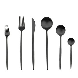 Gugrida Juego de 6 cubiertos negros modernos de acero inoxidable 18/10, cuchara de postre, cuchara de ensalada, cuchara de 7.2 pulgadas, cubiertos de campamento, cubiertos de boda, festival, Navidad, fiesta