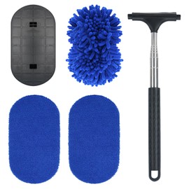 NIUQIGE Fensterwischer 180°, Auto Scheibenreiniger mit 2 Mikrofaserpads, Rückspiegelwischer Kit mit ausziehbarem Griff, Autoscheiben Innenreiniger Reinigungswerkzeug für KFZ, Wohnmobil, LKW, Fenster