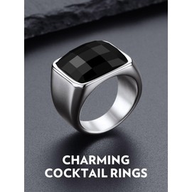 Bandmax Mens Stainless Steel Rings 15MM Sqaure Black Onyx Ring for Men Husband Father Chunky Cocktail Band Ring Fashion Band Ring Size 11