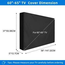 Outdoor TV Cover 60 to 65 inch Waterproof,600D Heavy Duty Full Protection TV Covers with Front Zipper for Outside Flat Screen TV,Black,Cover Size 58"W x 37"H x 5"D,Fit for Standard Mounts and Stands