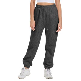 ATHMILE Sweatpants Women Joggers with Pockets Fleece Lined Baggy Cargo Work Yoga Lounge Snow Pants High Waisted Fall Fashion Black Grey