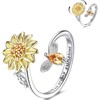 NMAVXKLI Sunflower Bee Rings For Women Jewelry For Anxiety Sterling Silver Spinner Ring Open Adjustable Ring For Birthday Christmas Jewelry Gift (C)