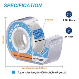Tape Refills with Dispenser Bulk, 24 Roll Invisible Tapes, 3/4 Inch X 600 in, Gift Wrapping Tapes Back to School Supplier for Home School Office Use