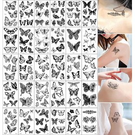 Tattoo Stickers, Tattoo Stickers, 30 Pieces, Waterproof, Durable, Fashionable, Cute, Women's, Tattoo Stickers, Easy to Apply to Arms, Legs, Body, Chest, Shoulders, Back, Butterfly, HDB
