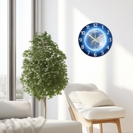 14 Inch Moon Wall Clocks Battery Operated Glow in The Dark Wall Clock for Bedroom Blue Silent Wall Clock Decorative