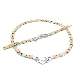 3 TONE I LOVE YOU HUGS AND KISSES NECKLACE & BRACELET SET XOXO STARBURST 18" LENGTH
