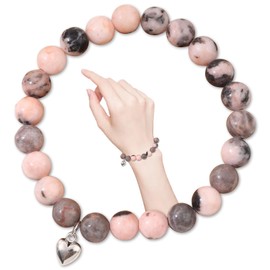 KkvoGmle Beaded Bracelet Presents 8mm, Pink Zebra Bracelet with Heart, Natural Stone Gifts for Women Men Teens for Women Ladies Gifts Ideas Gifts for Friends for Christmas