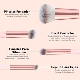 START MAKERS Brochas de Maquillaje de Doble Punta, Set de 2Pcs de Brochas para Base, Contorno y Corrector para Difuminar, Pulir, Iluminar y Fijar, Bro