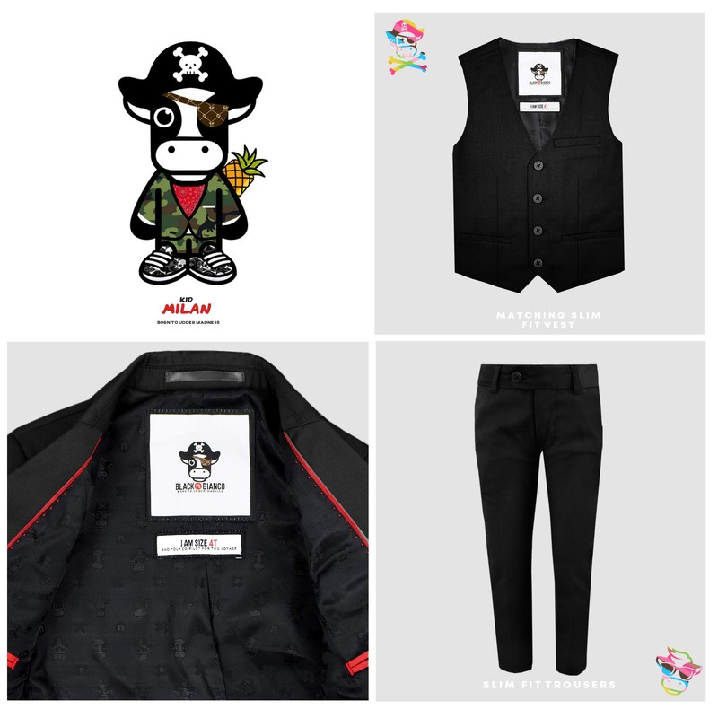 Black n Bianco Boys' First Class Slim Suits Black 5