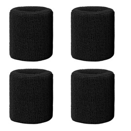 4 Pack 3 inch Wrist Sweatbands Tennis Wrist Bands Absorbent Sweat Band for Men and Women - Elastic Athletic Wrist Bands for Tennis, Basketball, Running, Working Out (Black)