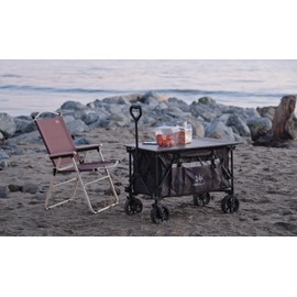 Whitsunday Folding Collapsible Utility Wagon, 400Lbs Heavy Duty Outdoor Park Beach Wagon with Table and Side Pocket for Garden Camping Sports Shopping Green