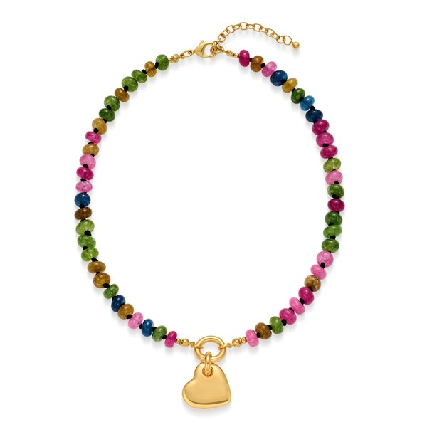 LILIE&WHITE Gold-Plated Heart Gemstone Necklace for Women – Adjustable Beaded