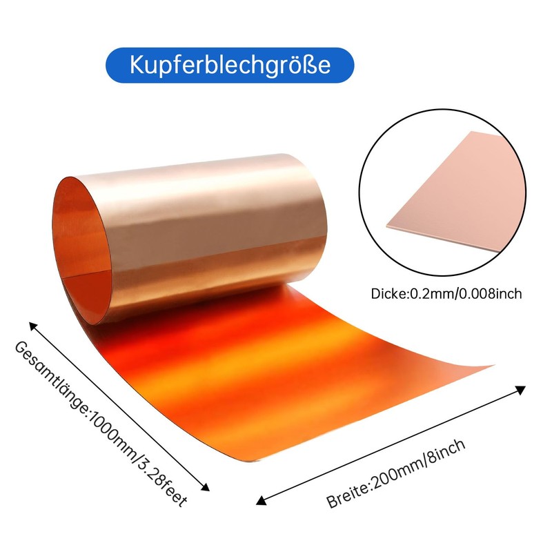 Uxney Copper Tape Copper Sheet Roll, Copper Sheet 1000 x