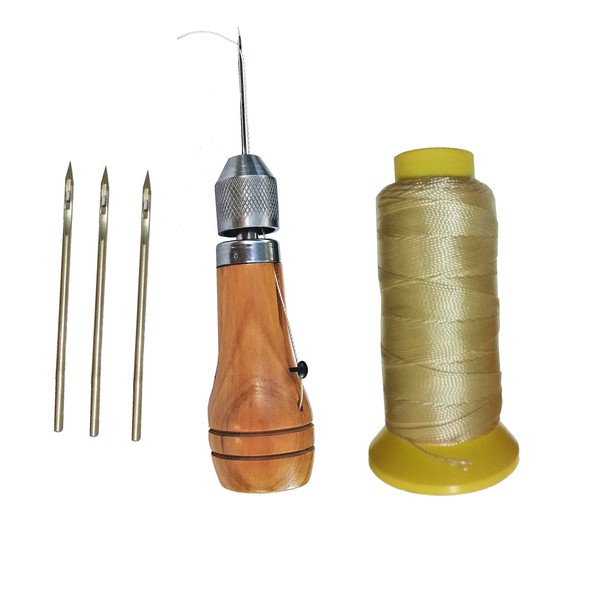 Swift Stitch Hand Sewing Awl Kit Leather Canvas Repair Saddles Coat Seat (Non-Waxed Beige Thread)