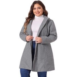 Agnes Orinda Peacoat for Women Plus Size Elegant Single Breasted Detachable Hooded Overcoat Trench Coat Jacket 1X Grey