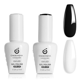 Cherimoya Esmalte De Uñas En Gel Blanco Y Negro,Juego de Esmalte de Uñas en Gel 2Pzs de 15ml,Esmalte de Gel LED/UV,Esmalte en Gel Para Salón de Manicu