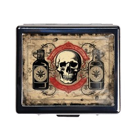 DingRound Silver Vintage Pill Box 7 Day Metal Pill Box with Mirror and 8 Compartments Cute Travel Pill Organizer for Purse (Vintage Poison Label)